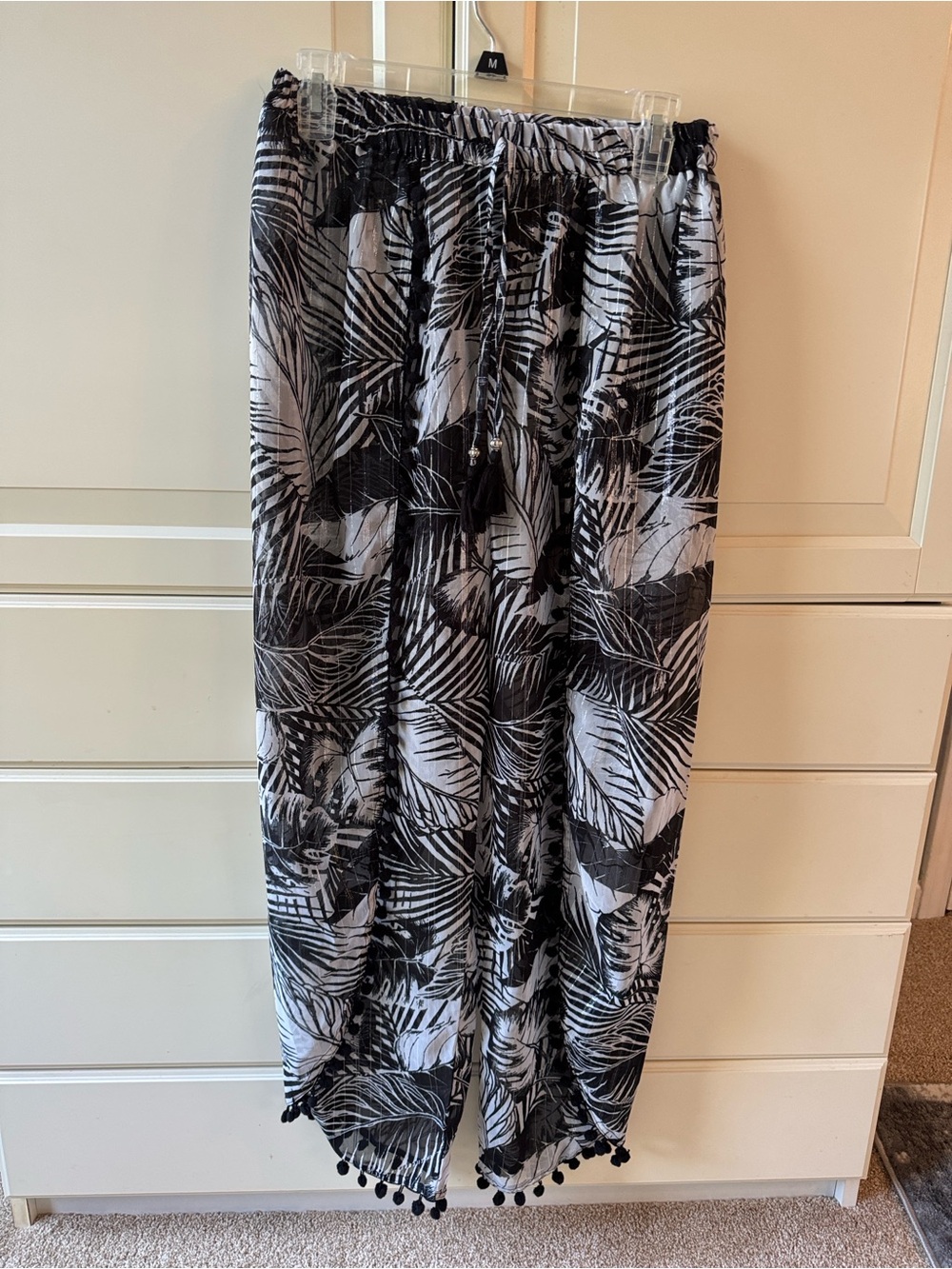 Black & White Tropical-Print Wide Leg Swim Cover up